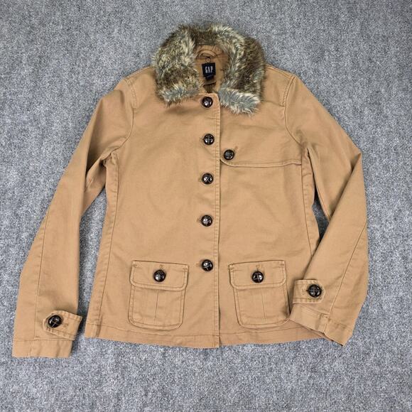 GAP Jackets & Blazers - GAP Jacket Womens Medium Beige Faux Fur Collar Detachable Lining Twill Barn Coat
